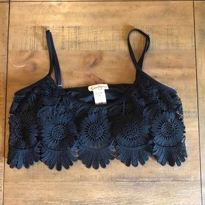 Jessica Simpson Black Crocheted Bathing Suit Top